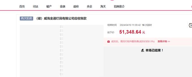 山東威海一燈具廠破產(chǎn)1384萬(wàn)應(yīng)收款拍賣被人5萬(wàn)元就拿下(圖1)